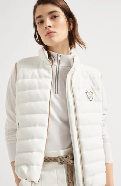 Brunello Cucinelli Goose Down Padded Cotton Vest With Front Logo And High Neck In White