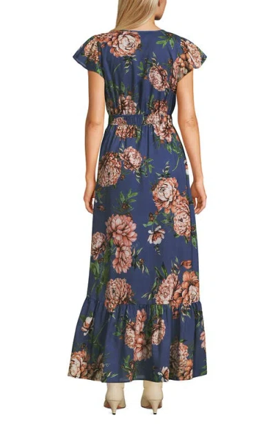 Lands' End Vneck Flutter Sleeve Maxi Dress In Blue
