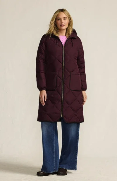 Lands' End Plus Size Featherfree Insulated Diamond Quilted Maxi Coat In Red