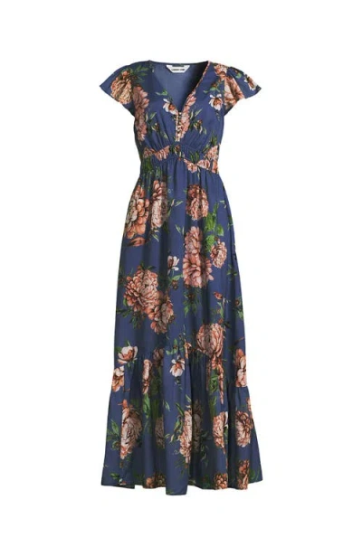 Lands' End Vneck Flutter Sleeve Maxi Dress In Blue