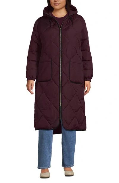 Lands' End Plus Size Featherfree Insulated Diamond Quilted Maxi Coat In Red
