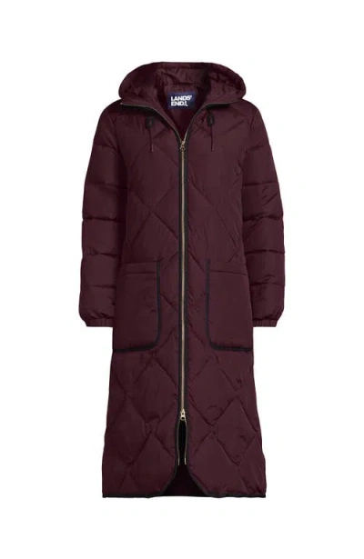 Lands' End Plus Size Featherfree Insulated Diamond Quilted Maxi Coat In Red