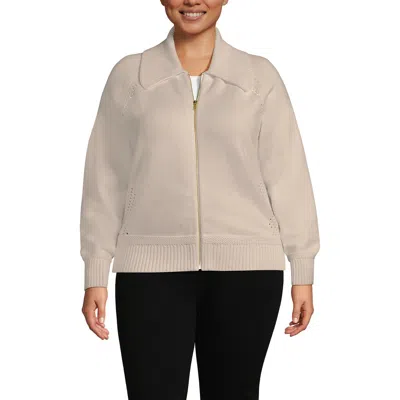 Lands' End Drifter Large Collar Zip Front Cardigan Sweater In Neutral