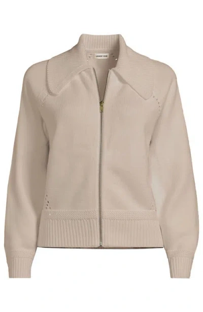 Lands' End Drifter Large Collar Zip Front Cardigan Sweater In Neutral