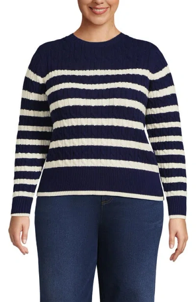 Lands' End Drifter Modern Cable Crew Sweater In Blue