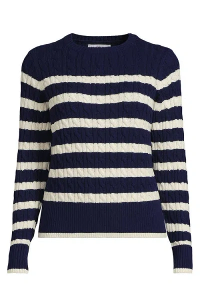 Lands' End Drifter Modern Cable Crew Sweater In Blue