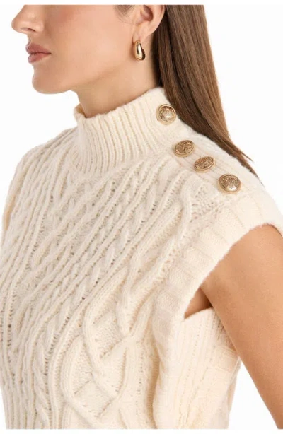 The Noli Shop Raina Cable Knit Button Sweater In Neutral