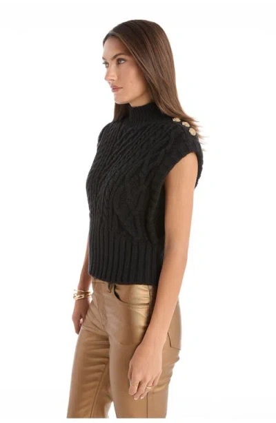 The Noli Shop Raina Cable Knit Button Sweater In Black