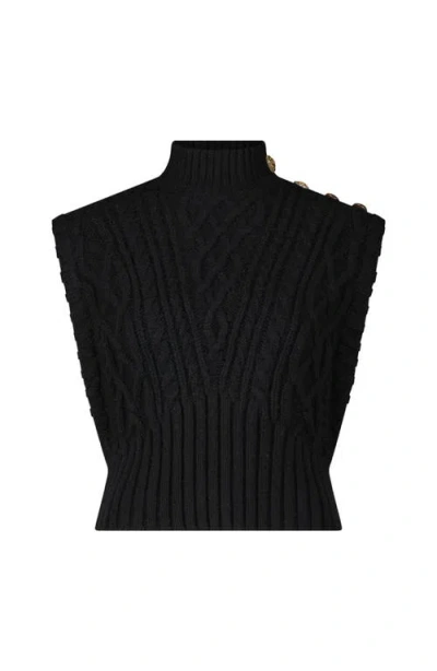 The Noli Shop Raina Cable Knit Button Sweater In Black