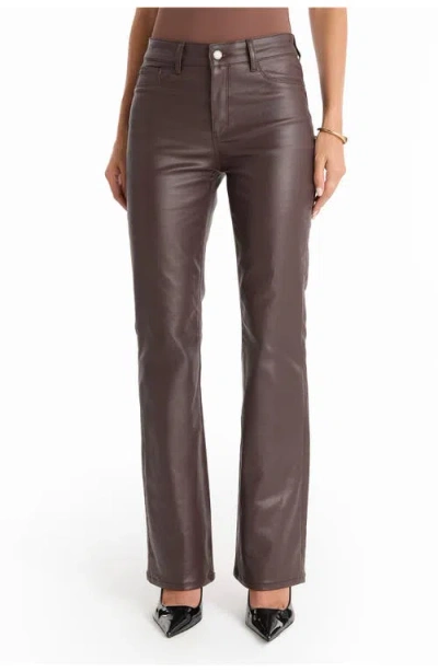 The Noli Shop Aria Coated Flare Jean In Brown