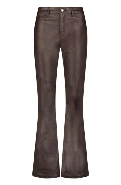 The Noli Shop Aria Coated Flare Jean In Brown