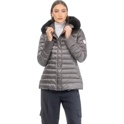 Gorski Apres-ski Horizontal Short Jacket With Detachable Toscana Lamb Hood Trim In Gray