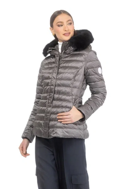 Gorski Apres-ski Horizontal Short Jacket With Detachable Toscana Lamb Hood Trim In Gray