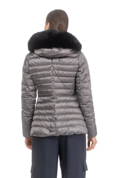 Gorski Apres-ski Horizontal Short Jacket With Detachable Toscana Lamb Hood Trim In Gray