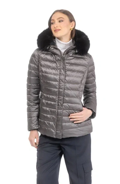 Gorski Apres-ski Horizontal Short Jacket With Detachable Toscana Lamb Hood Trim In Gray