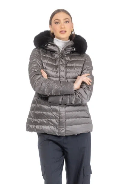 Gorski Apres-ski Horizontal Short Jacket With Detachable Toscana Lamb Hood Trim In Gray