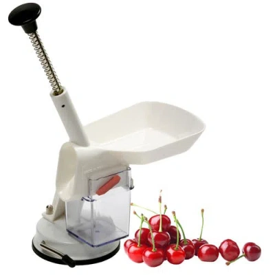 Norpro Deluxe Automatic Feed Cherry Pitter With Suction Base And Catch Hopper In White
