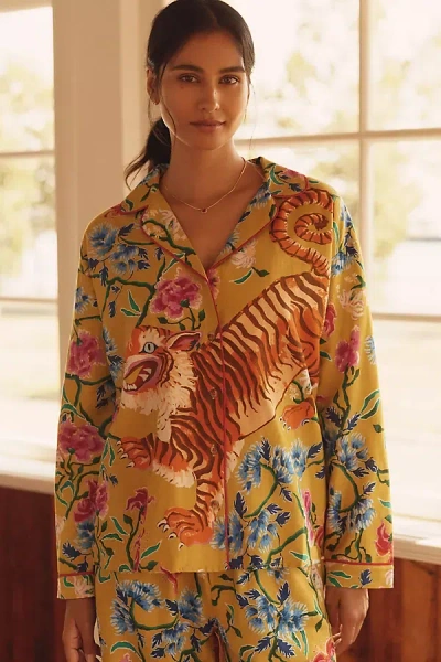 By Anthropologie Cloud Flannel Pajama Top In Orange