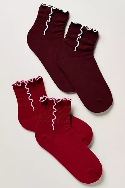 By Anthropologie Ruffle Cuff Socks, Set Of 2 In Red