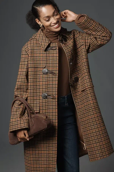 Barbour Melody Houndstooth Check Wool Blend Duffle Coat In Brown