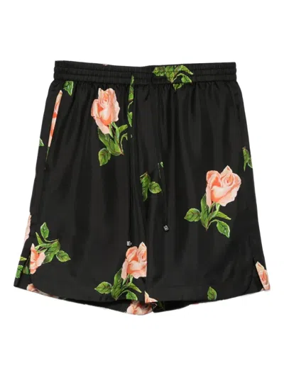 Nanushka Anish Rose-print Drawstring Shorts In Black