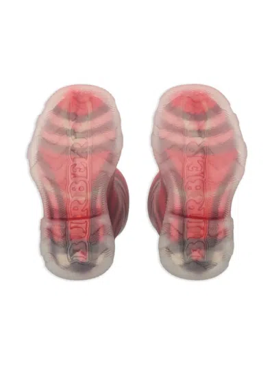 Burberry Kids Red Check Rubber Marsh High Boots In Pink
