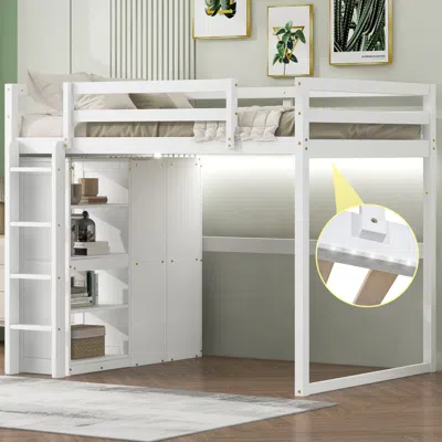 Streamdale Furniture Streamdale Gray Wooden Full Loft Bed With Wardrobe And Led Light