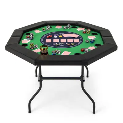 Hivvago Foldable Poker Table With Padded Rails And Cup Holders