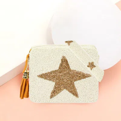 Fashnzfab Seed Beaded Star Accented Rectangle Tassel Crossbody Bag In Multi