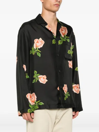 Nanushka Rose-print Chest-pocket Shirt In Black