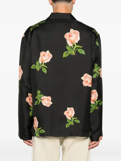 Nanushka Rose-print Chest-pocket Shirt In Black