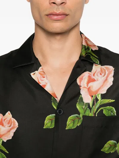 Nanushka Rose-print Chest-pocket Shirt In Black