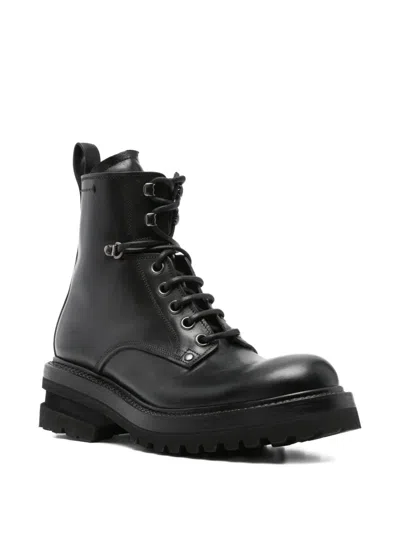 Premiata Military Style Leather Boots With Chunky Sole In Black