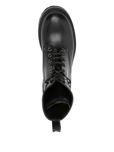 Premiata Military Style Leather Boots With Chunky Sole In Black