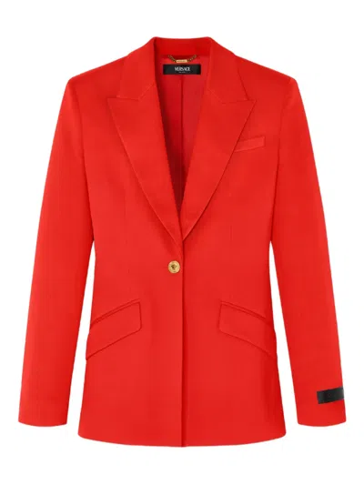 Versace Tailored Stretch Virgin Wool Blazer In Red