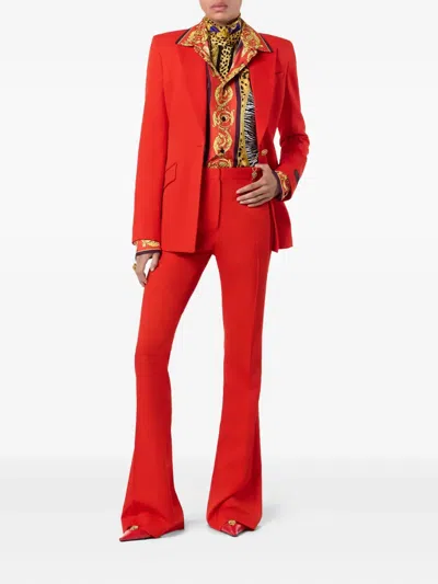 Versace Tailored Stretch Virgin Wool Blazer In Red