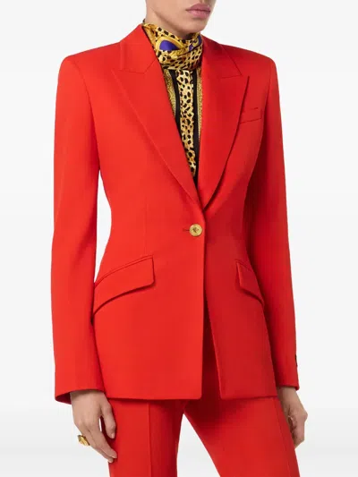 Versace Tailored Stretch Virgin Wool Blazer In Red