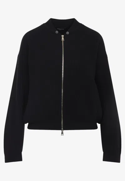 Fabiana Filippi Ribbed Virgin Wool Jacket With Signature Metal Accents In Black