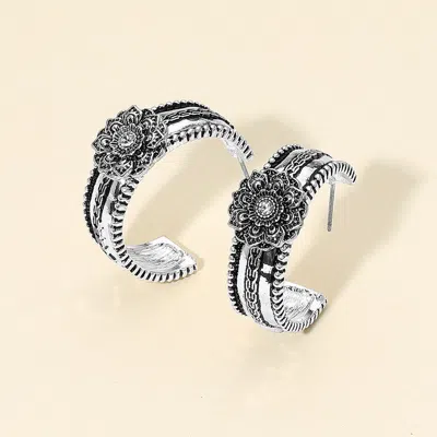Fashnzfab Vintage Western Intricate Detailing Floral Accent Hoop Earrings In Multi