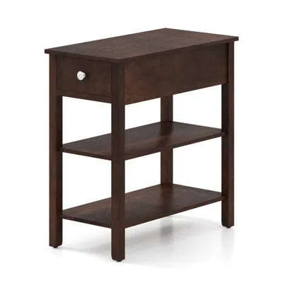 Hivvago 3-tier Narrow End Table With Drawer And Storage Shelves