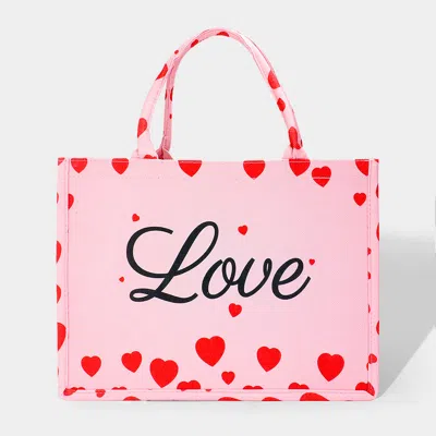 Fashnzfab Love Message Heart Printed Tote Bag In Pink