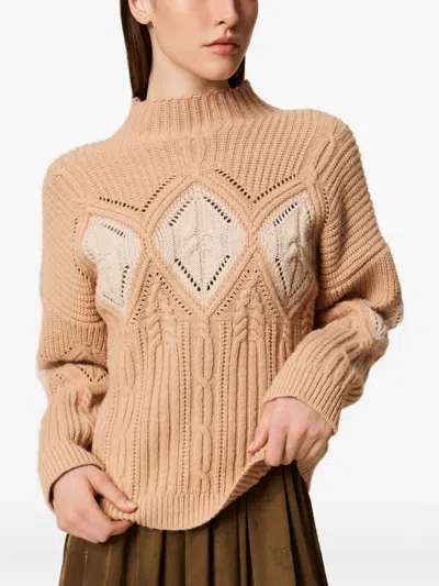 Twinset Wool Blend Intarsia Jumper In Brown
