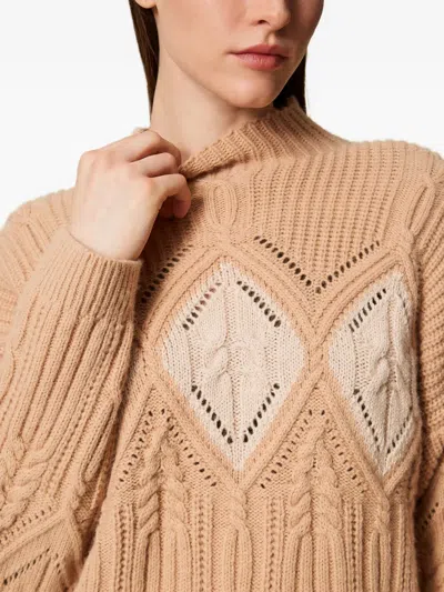 Twinset Wool Blend Intarsia Jumper In Brown