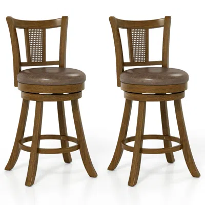 Hivvago Set Of 2 Bar Stools With Pe Rattan Backrest And Rubber Wood Frame