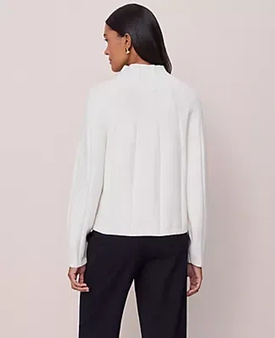 Ann Taylor Contrast Stitch Turtleneck Sweater In White