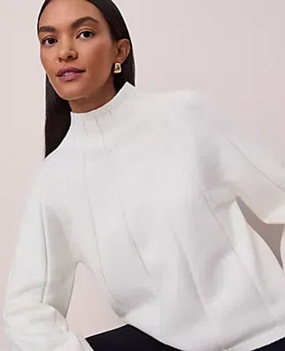 Ann Taylor Contrast Stitch Turtleneck Sweater In White