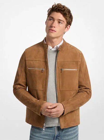 Michael Kors Suede Racer Jacket In Brown