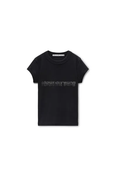 Alexander Wang Crystal Dégradé Logo Cotton Baby Tee In Black