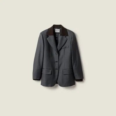 Miu Miu Pinstripe Single-breasted Blazer Jacket In Gray
