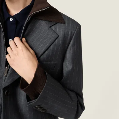 Miu Miu Pinstripe Single-breasted Blazer Jacket In Gray
